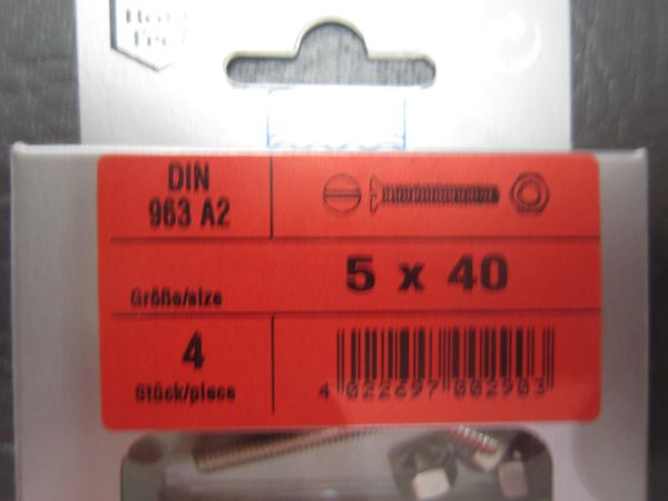 DIN 963 A2 + DIN 934 A2 5x40